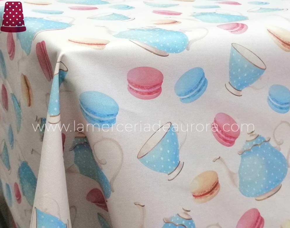 Tela mantel antimanchas Café y macarons